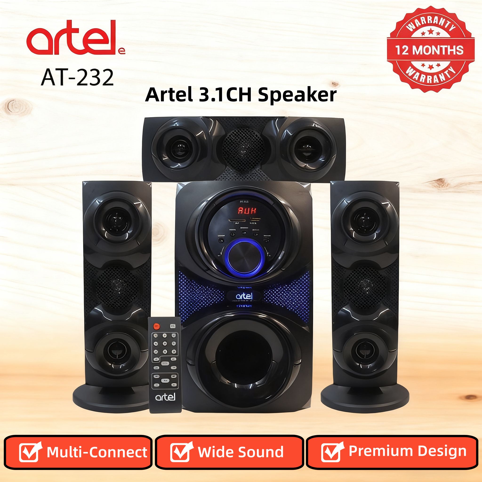 Artel AT-232 3.1CH Multimedia Bluetooth Subwoofer Speaker, 20000W High Power Home Audio System | Supports Bluetooth/USB/SD/FM Multi-Mode Playback, Remote Control Included, 12-Month Warranty.