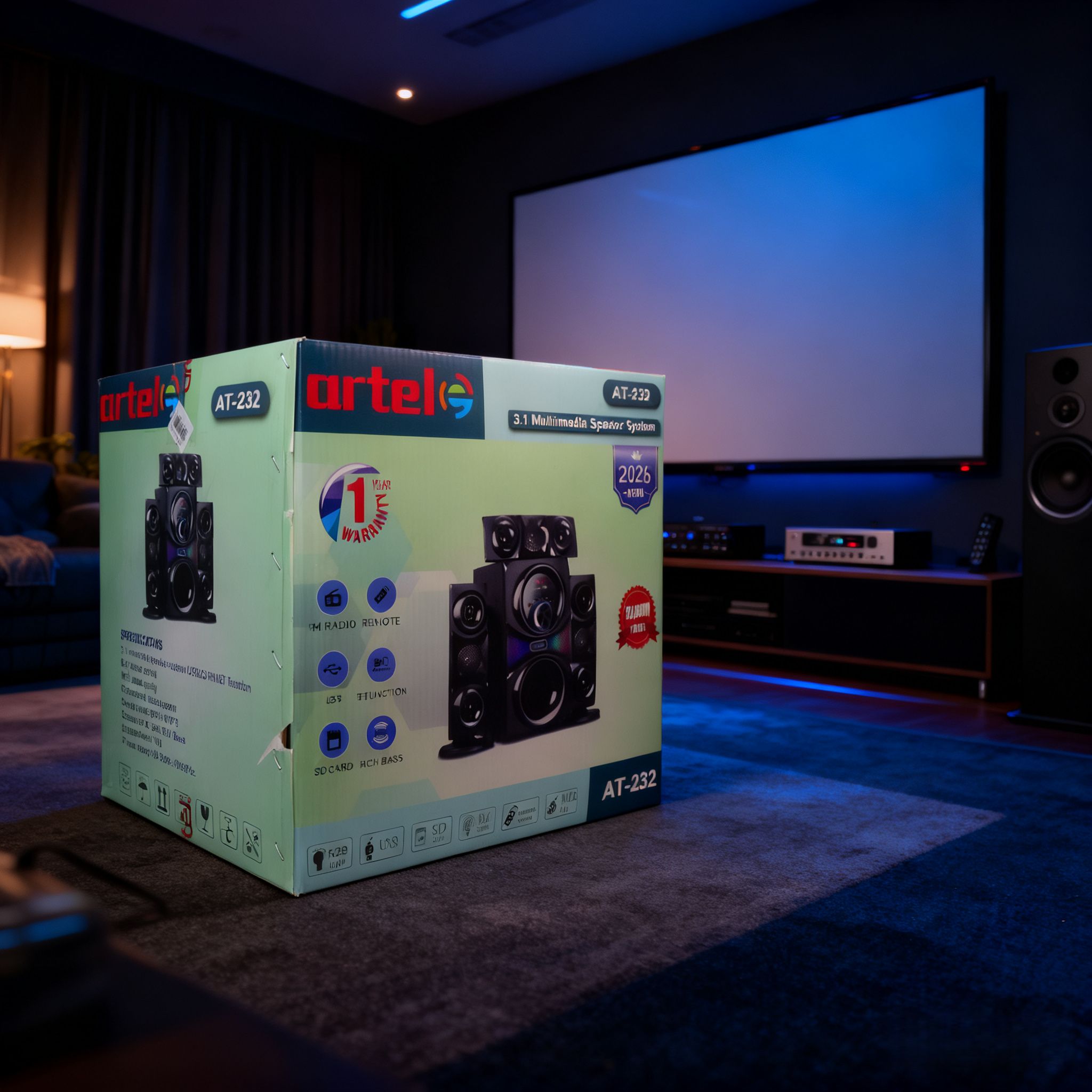 Artel AT-232 3.1CH Multimedia Bluetooth Subwoofer Speaker, 20000W High Power Home Audio System | Supports Bluetooth/USB/SD/FM Multi-Mode Playback, Remote Control Included, 12-Month Warranty.