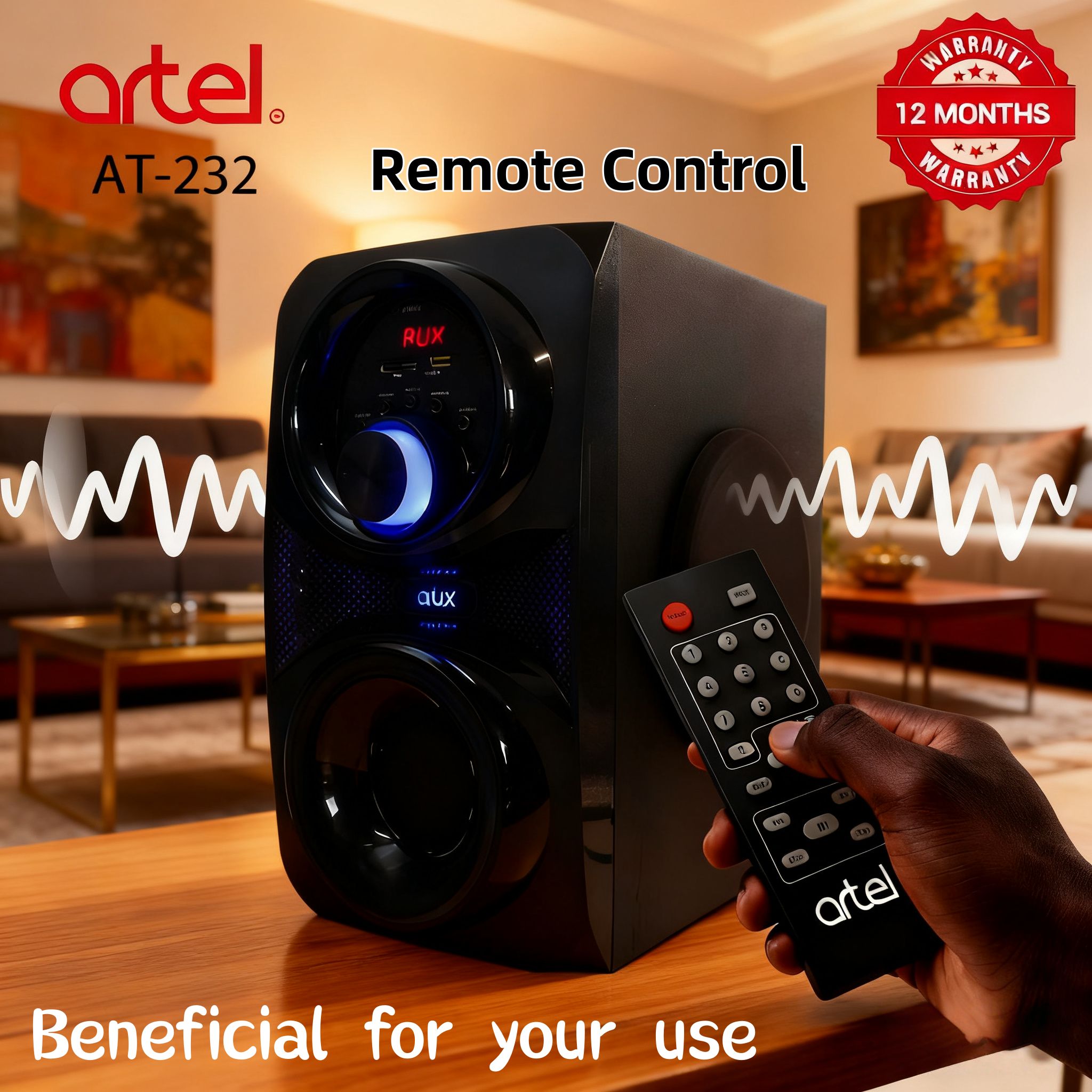 Artel AT-232 3.1CH Multimedia Bluetooth Subwoofer Speaker, 20000W High Power Home Audio System | Supports Bluetooth/USB/SD/FM Multi-Mode Playback, Remote Control Included, 12-Month Warranty.