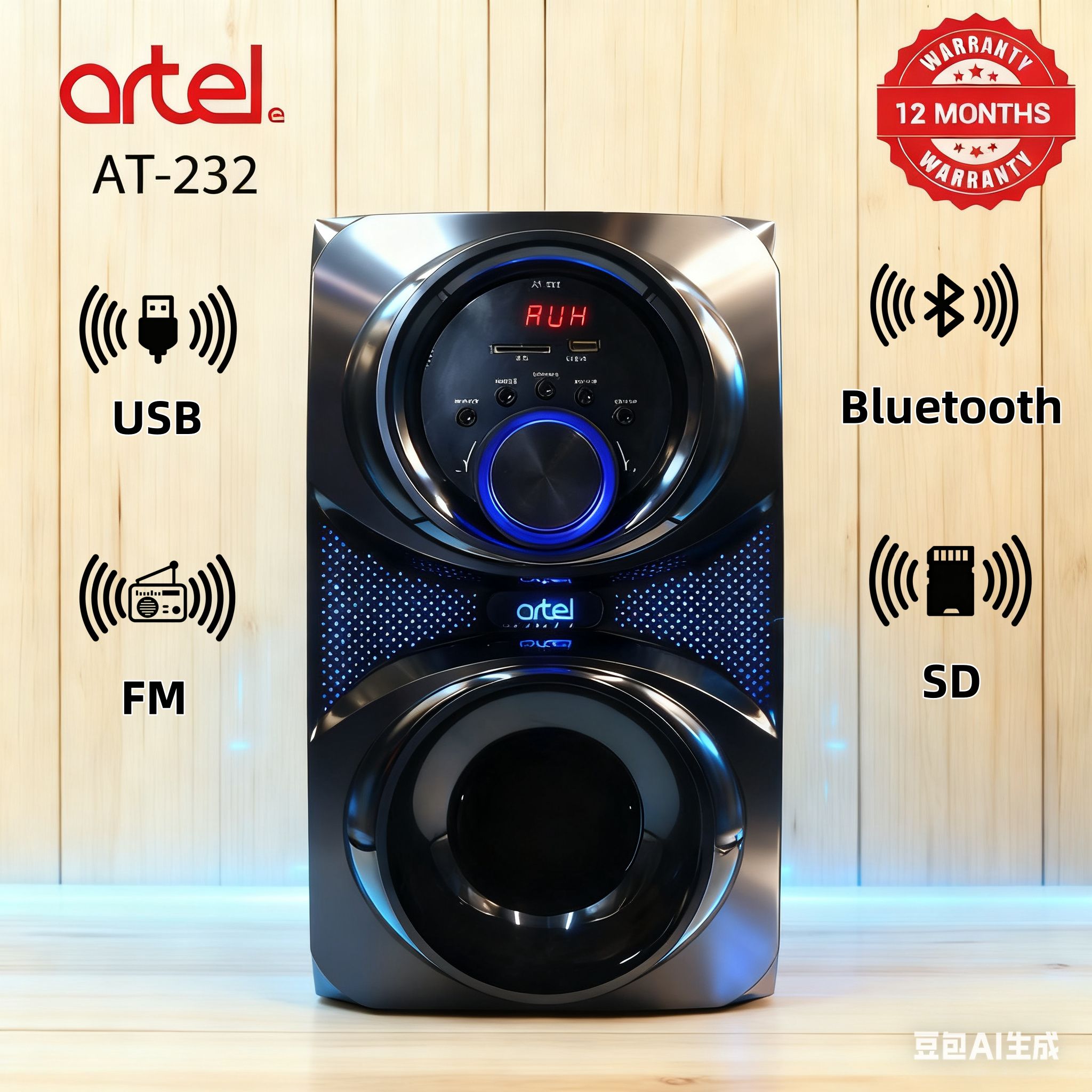 Artel AT-232 3.1CH Multimedia Bluetooth Subwoofer Speaker, 20000W High Power Home Audio System | Supports Bluetooth/USB/SD/FM Multi-Mode Playback, Remote Control Included, 12-Month Warranty.