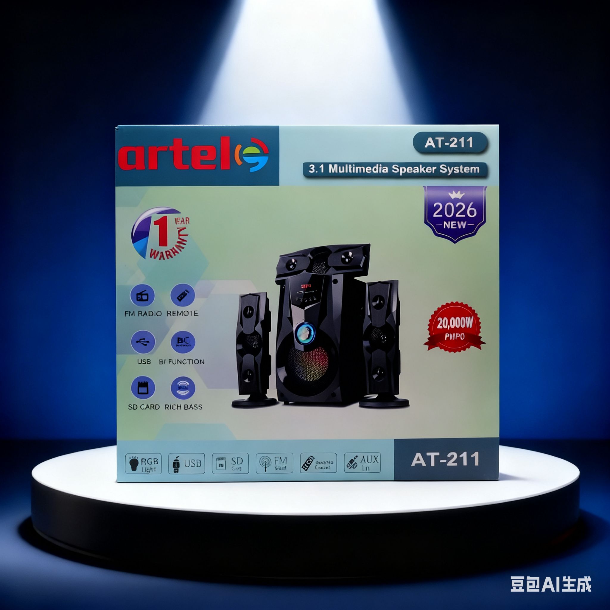 Artel AT-211 3.1CH Multimedia Bluetooth Subwoofer Speaker, 20000W High Power Home Audio System | Supports Bluetooth/USB/SD/FM Multi-Mode Playback, Remote Control Included, 12-Month Warranty.