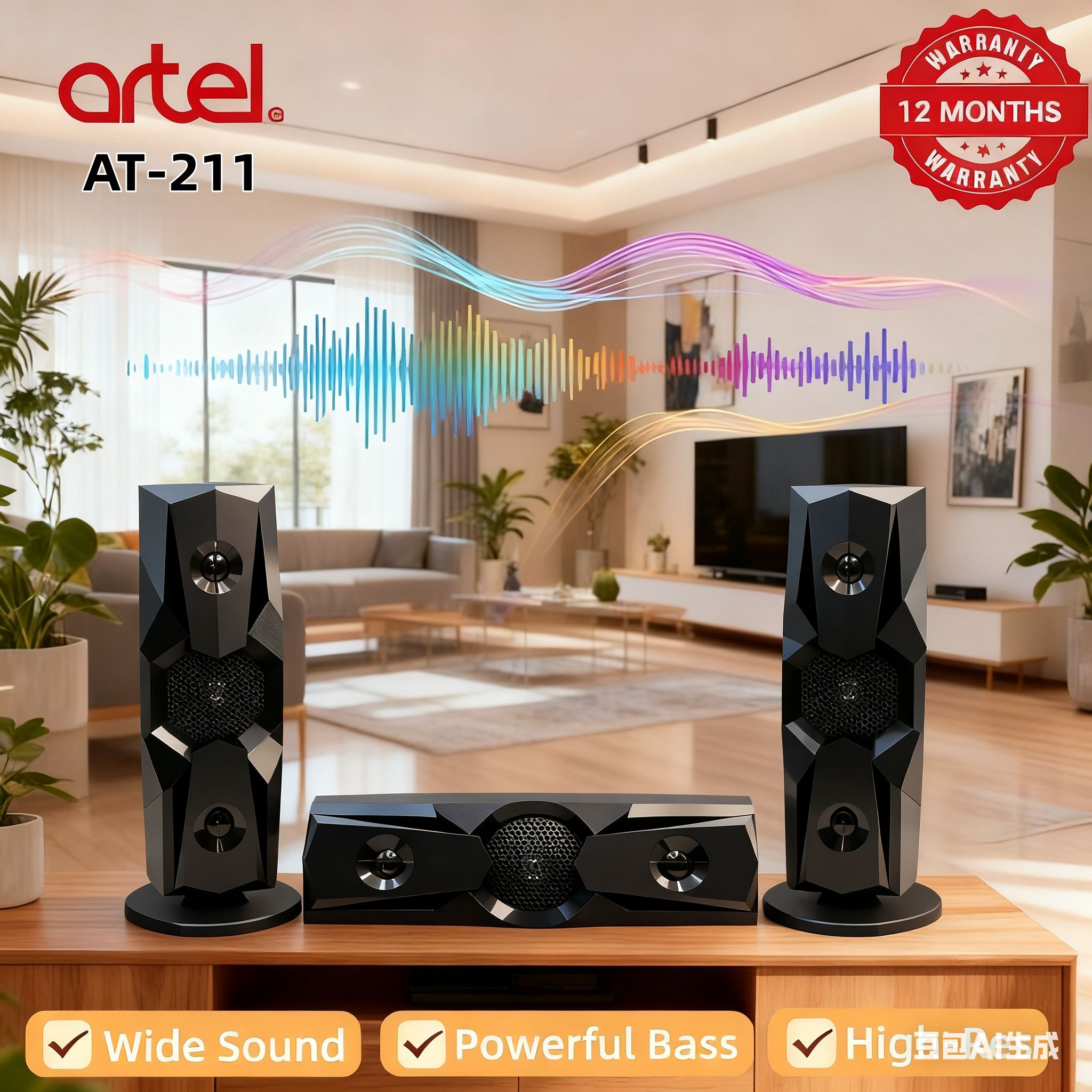 Artel AT-211 3.1CH Multimedia Bluetooth Subwoofer Speaker, 20000W High Power Home Audio System | Supports Bluetooth/USB/SD/FM Multi-Mode Playback, Remote Control Included, 12-Month Warranty.