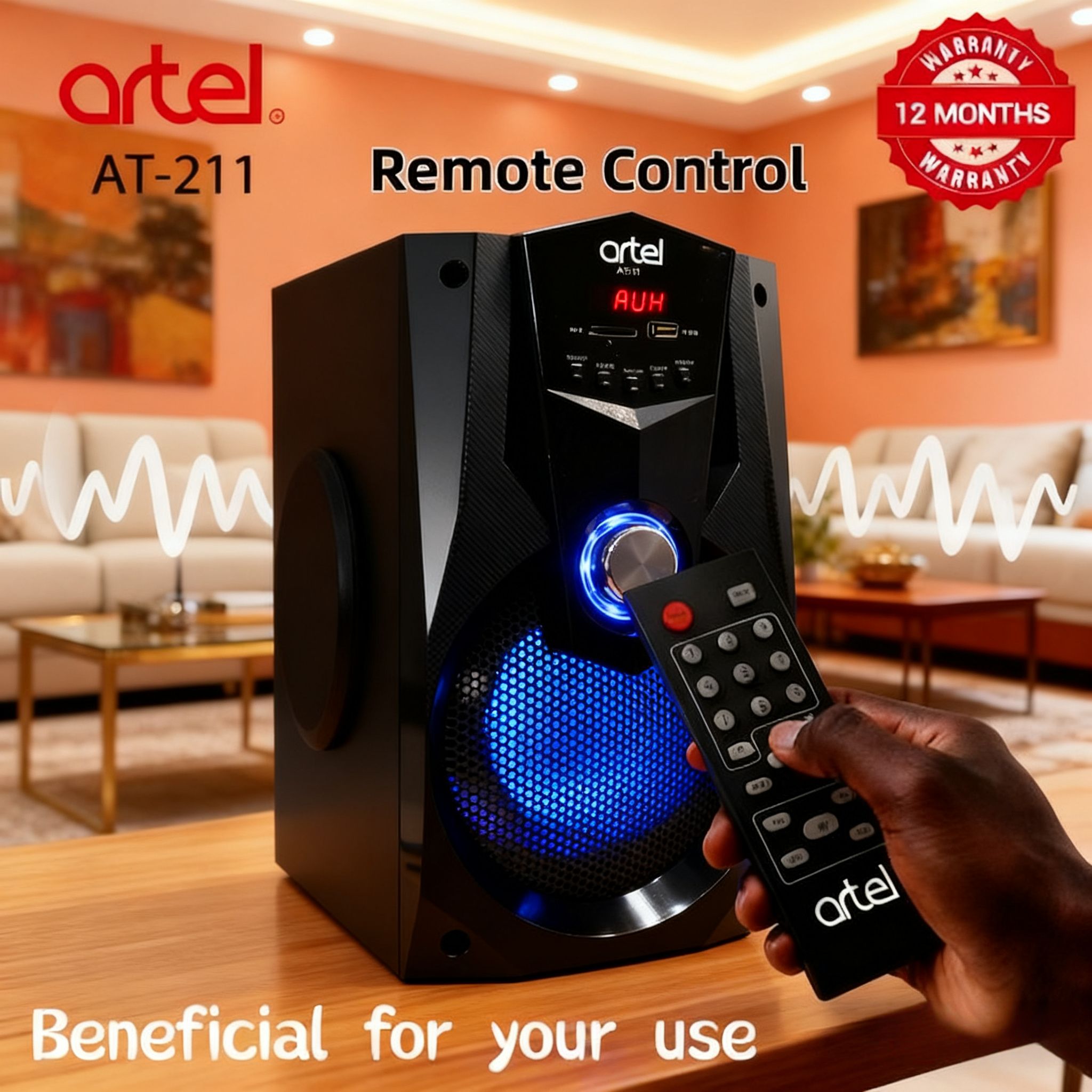Artel AT-211 3.1CH Multimedia Bluetooth Subwoofer Speaker, 20000W High Power Home Audio System | Supports Bluetooth/USB/SD/FM Multi-Mode Playback, Remote Control Included, 12-Month Warranty.