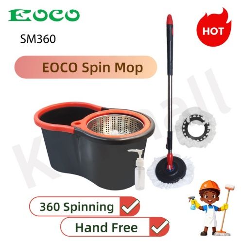 EOCO SM360 Spin Mop with Bucket, Hand Free 360 Rotating Magic Mop, Microfiber Floor Mop with Long Telescopic Handle, Easy Housework Floor Cleaning Spinning Mop