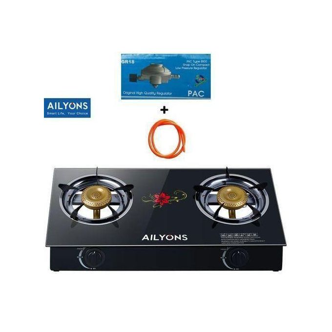 AILYONS Table Top Gas Cooker,2 Burner with Strong Glass(1YR WARRANTY)