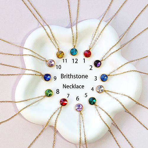 1 stainless steel rhinestone material (January-December) birthstone pendant necklace, suitable for friends, lovers, relatives, dad, mom