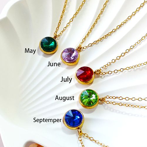 1 stainless steel rhinestone material (January-December) birthstone pendant necklace, suitable for friends, lovers, relatives, dad, mom