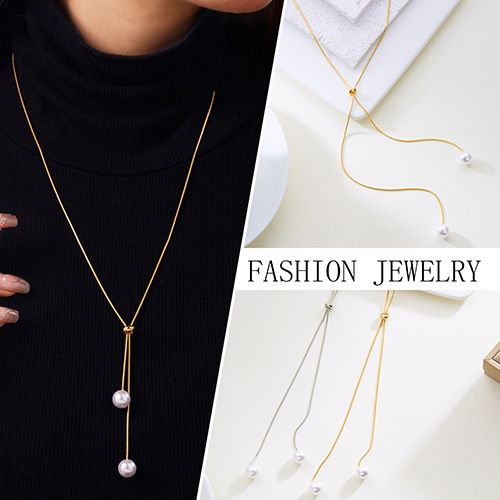 Adjustable Shiny Bead Necklace - Long  Chain for Women, Elegant & Modest Office Wear