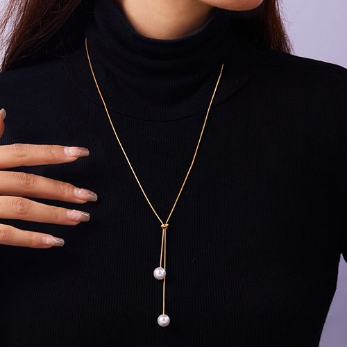 Adjustable Shiny Bead Necklace - Long  Chain for Women, Elegant & Modest Office Wear