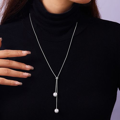 Adjustable Shiny Bead Necklace - Long  Chain for Women, Elegant & Modest Office Wear