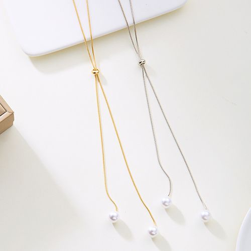 Adjustable Shiny Bead Necklace - Long  Chain for Women, Elegant & Modest Office Wear