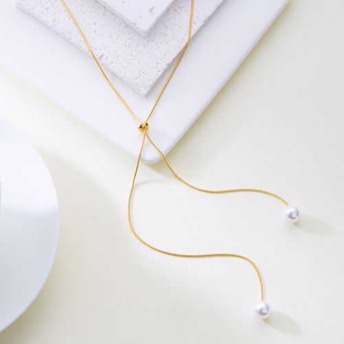 Adjustable Shiny Bead Necklace - Long  Chain for Women, Elegant & Modest Office Wear
