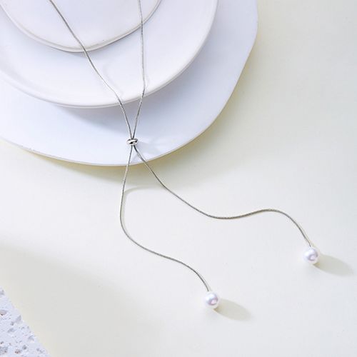Adjustable Shiny Bead Necklace - Long  Chain for Women, Elegant & Modest Office Wear