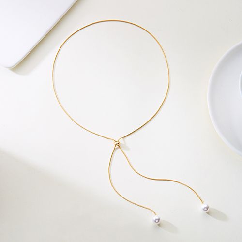 Adjustable Shiny Bead Necklace - Long  Chain for Women, Elegant & Modest Office Wear