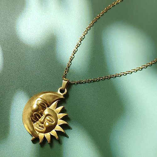 Shining Smiley Sun Moon Pendant Necklace - Stainless Steel Unisex Jewelry