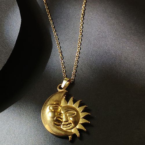Shining Smiley Sun Moon Pendant Necklace - Stainless Steel Unisex Jewelry