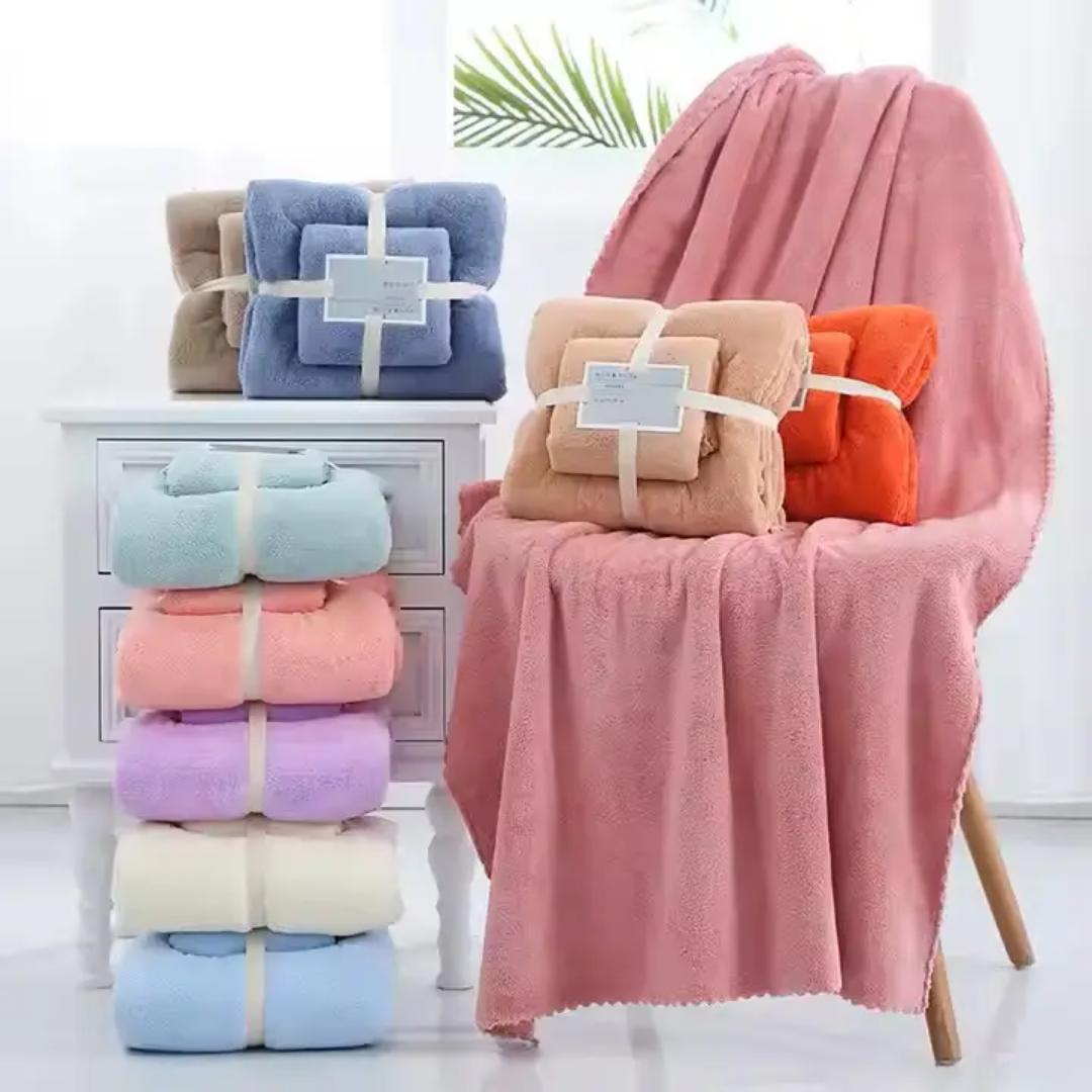 Microfiber Coral Fleece Strong Absorbent Premium Bath Towel. Multipurpose Bathroom Set.