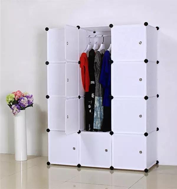PLASTIC WARDROBE 3 COLUMN HOME CUBE STORAGE ORGANIZER WITH DOORS, CUBE SHELVES, CLOSET CABINET, DIY PLASTIC MODULAR BOOKSHELF, STORAGE SHELVING IDEAL FOR BEDROOM, LIVING ROOM