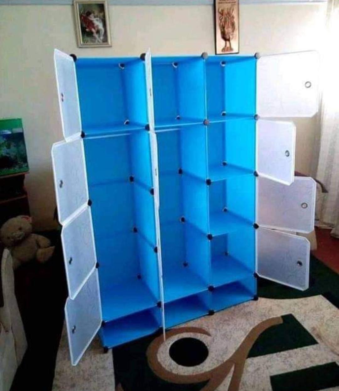 PLASTIC WARDROBE 3 COLUMN HOME CUBE STORAGE ORGANIZER WITH DOORS, CUBE SHELVES, CLOSET CABINET, DIY PLASTIC MODULAR BOOKSHELF, STORAGE SHELVING IDEAL FOR BEDROOM, LIVING ROOM