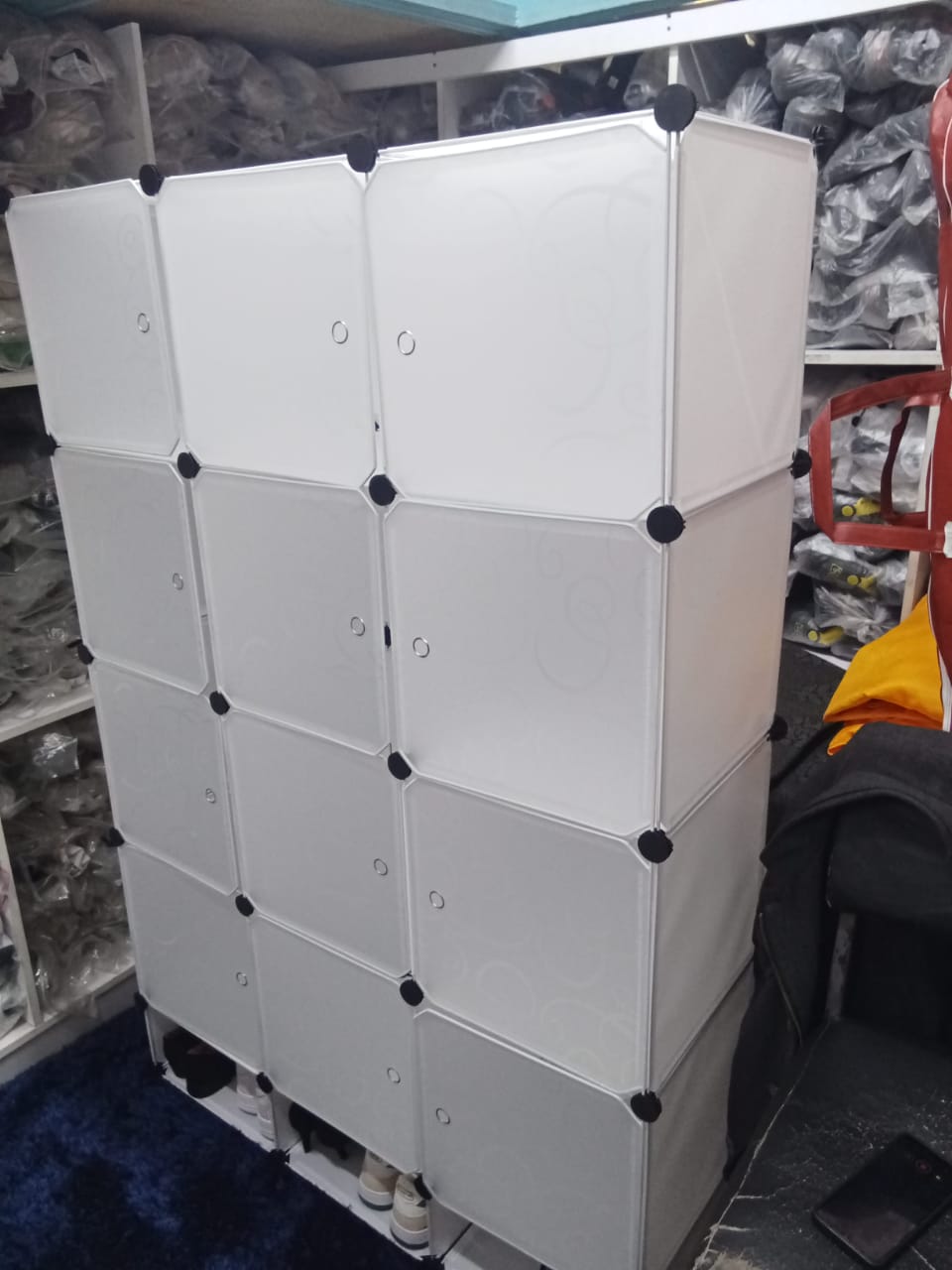 PLASTIC WARDROBE 3 COLUMN HOME CUBE STORAGE ORGANIZER WITH DOORS, CUBE SHELVES, CLOSET CABINET, DIY PLASTIC MODULAR BOOKSHELF, STORAGE SHELVING IDEAL FOR BEDROOM, LIVING ROOM