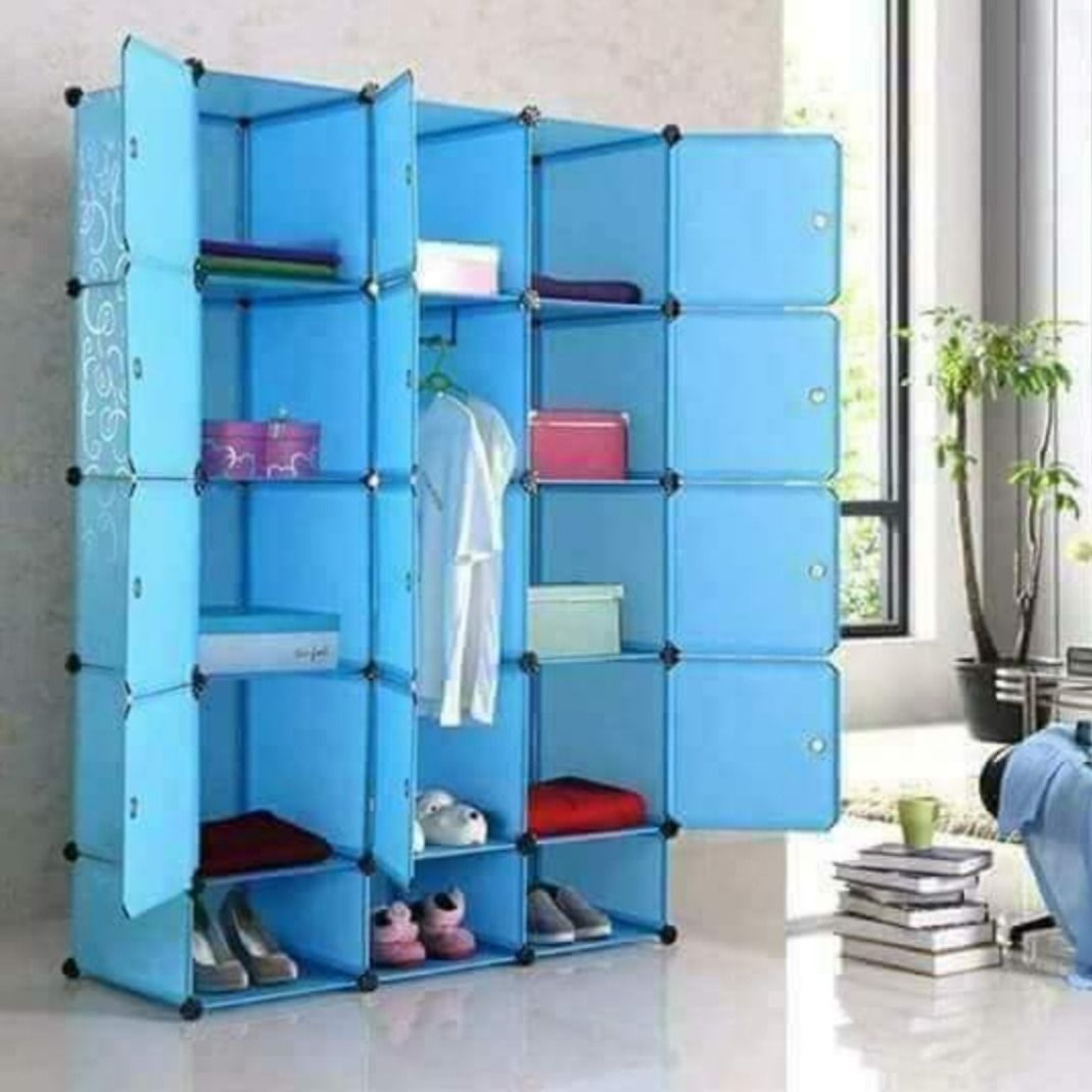 PLASTIC WARDROBE 3 COLUMN HOME CUBE STORAGE ORGANIZER WITH DOORS, CUBE SHELVES, CLOSET CABINET, DIY PLASTIC MODULAR BOOKSHELF, STORAGE SHELVING IDEAL FOR BEDROOM, LIVING ROOM