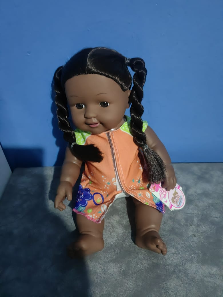 AFRICAN DOLL BLACK BABY DOLL, AFRICAN BLACK GIRL DOLL WITH DRESS, REALISTIC REBORN BABY DOLL FOR KIDS AGED 2 3 4 5 6, SILICONE SMALL BLACK DOLL TOY WITH LONG HAIR FOR BIRTHDAY GIFT