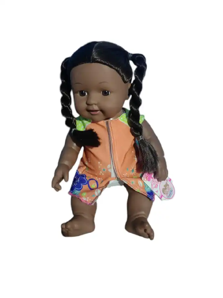 AFRICAN DOLL BLACK BABY DOLL, AFRICAN BLACK GIRL DOLL WITH DRESS, REALISTIC REBORN BABY DOLL FOR KIDS AGED 2 3 4 5 6, SILICONE SMALL BLACK DOLL TOY WITH LONG HAIR FOR BIRTHDAY GIFT