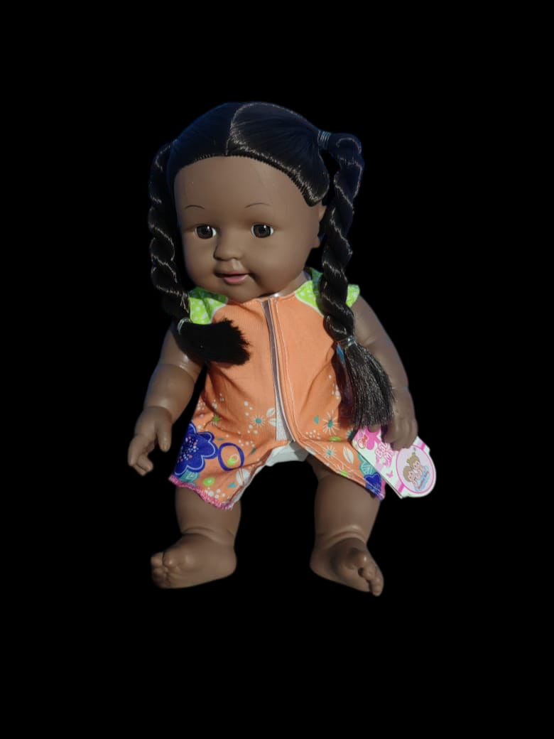 AFRICAN DOLL BLACK BABY DOLL, AFRICAN BLACK GIRL DOLL WITH DRESS, REALISTIC REBORN BABY DOLL FOR KIDS AGED 2 3 4 5 6, SILICONE SMALL BLACK DOLL TOY WITH LONG HAIR FOR BIRTHDAY GIFT
