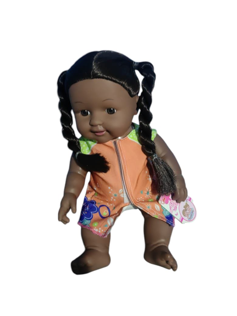 AFRICAN DOLL BLACK BABY DOLL, AFRICAN BLACK GIRL DOLL WITH DRESS, REALISTIC REBORN BABY DOLL FOR KIDS AGED 2 3 4 5 6, SILICONE SMALL BLACK DOLL TOY WITH LONG HAIR FOR BIRTHDAY GIFT
