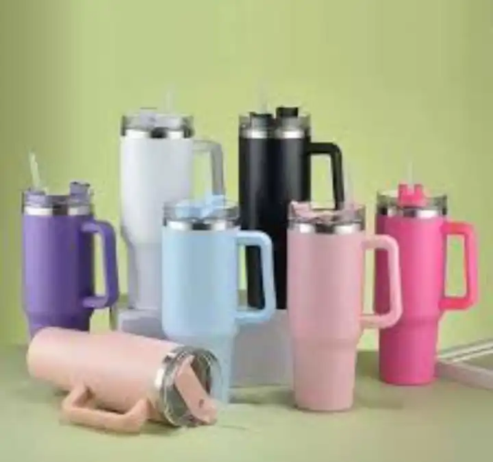 UNBRANDED STANLEY TUMBLER WITH HANDLE AND STRAW LID STAINLESS STEEL WATER BOTTLE REUSABLE INSULATED VACUUM CUP TRAVEL COFFEE MUG CUPHOLDER FRIENDLY,SIP OR SWIG LID,LEAK PROOF,BPA FREE,KEEP COLD FOR 32