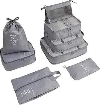 7 IN 1 SUITCASE ORGANIZER SET PACKING CUBES FOR TRAVEL, GIFTS FOR WOMEN MOM,ANTI-TEARING SUITCASE ORGANIZER FOR LUGGAGE WITH SHOE & HANGING TOILETRY BAG,OLARHIKE VACATION ESSENTIALS & ACCESSORIES FOR
