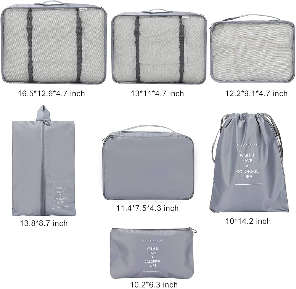 7 IN 1 SUITCASE ORGANIZER SET PACKING CUBES FOR TRAVEL, GIFTS FOR WOMEN MOM,ANTI-TEARING SUITCASE ORGANIZER FOR LUGGAGE WITH SHOE & HANGING TOILETRY BAG,OLARHIKE VACATION ESSENTIALS & ACCESSORIES FOR