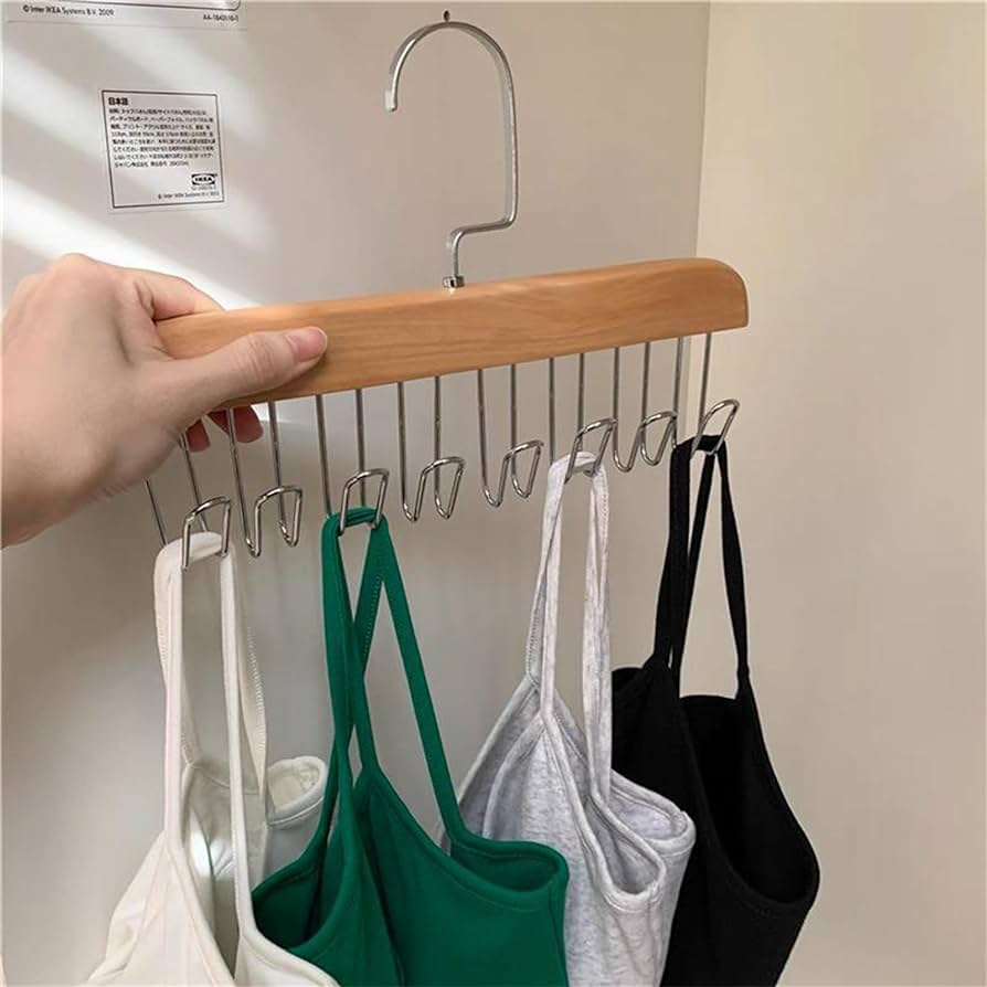 WOODEN PLANK 8 HOOK HANGER MULTI HOOK UNDERWEAR OR BAG HANGER BRA HANGER FOR CLOSET, TANK TOP ORGANIZER  FOLDABLE WOOD SPACE SAVING HANGER CLOSET ORGANIZERS AND STORAGE FOR DORM & APARTMENT FOR TANK T