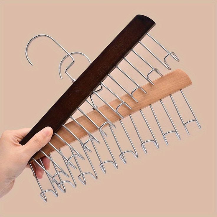 WOODEN PLANK 8 HOOK HANGER MULTI HOOK UNDERWEAR OR BAG HANGER BRA HANGER FOR CLOSET, TANK TOP ORGANIZER  FOLDABLE WOOD SPACE SAVING HANGER CLOSET ORGANIZERS AND STORAGE FOR DORM & APARTMENT FOR TANK T
