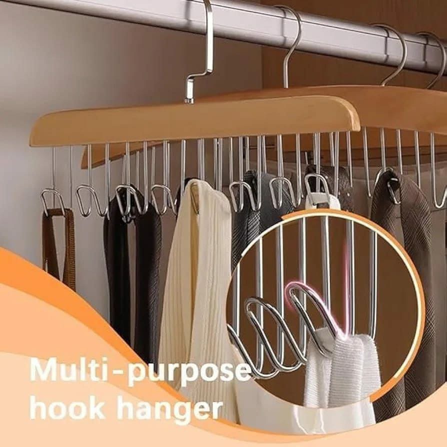 WOODEN PLANK 8 HOOK HANGER MULTI HOOK UNDERWEAR OR BAG HANGER BRA HANGER FOR CLOSET, TANK TOP ORGANIZER  FOLDABLE WOOD SPACE SAVING HANGER CLOSET ORGANIZERS AND STORAGE FOR DORM & APARTMENT FOR TANK T