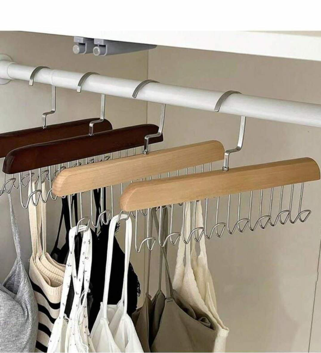 WOODEN PLANK 8 HOOK HANGER MULTI HOOK UNDERWEAR OR BAG HANGER BRA HANGER FOR CLOSET, TANK TOP ORGANIZER  FOLDABLE WOOD SPACE SAVING HANGER CLOSET ORGANIZERS AND STORAGE FOR DORM & APARTMENT FOR TANK T