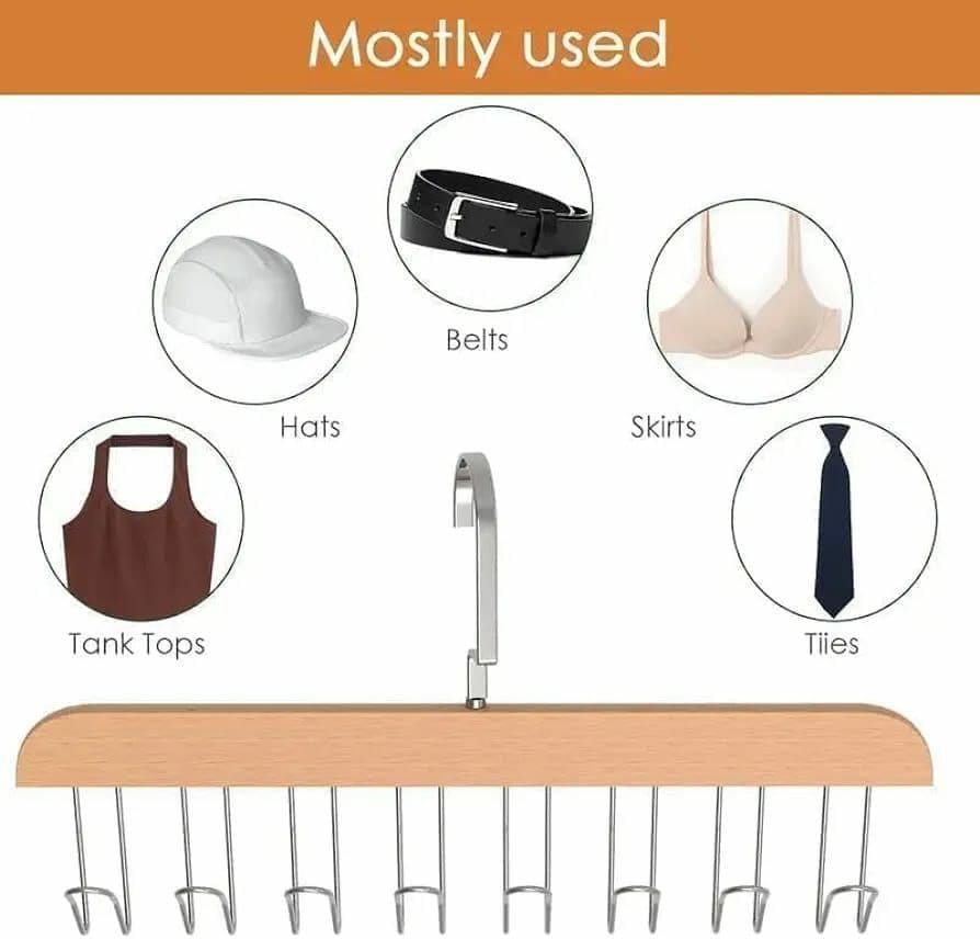 WOODEN PLANK 8 HOOK HANGER MULTI HOOK UNDERWEAR OR BAG HANGER BRA HANGER FOR CLOSET, TANK TOP ORGANIZER  FOLDABLE WOOD SPACE SAVING HANGER CLOSET ORGANIZERS AND STORAGE FOR DORM & APARTMENT FOR TANK T