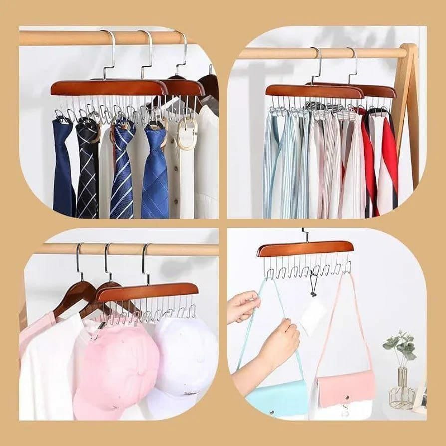 WOODEN PLANK 8 HOOK HANGER MULTI HOOK UNDERWEAR OR BAG HANGER BRA HANGER FOR CLOSET, TANK TOP ORGANIZER  FOLDABLE WOOD SPACE SAVING HANGER CLOSET ORGANIZERS AND STORAGE FOR DORM & APARTMENT FOR TANK T