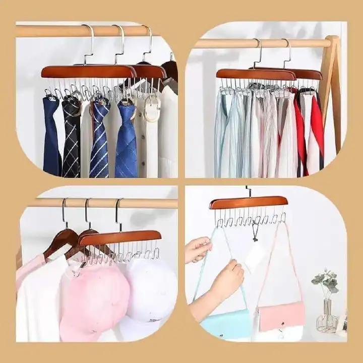 WOODEN PLANK 8 HOOK HANGER MULTI HOOK UNDERWEAR OR BAG HANGER BRA HANGER FOR CLOSET, TANK TOP ORGANIZER  FOLDABLE WOOD SPACE SAVING HANGER CLOSET ORGANIZERS AND STORAGE FOR DORM & APARTMENT FOR TANK T