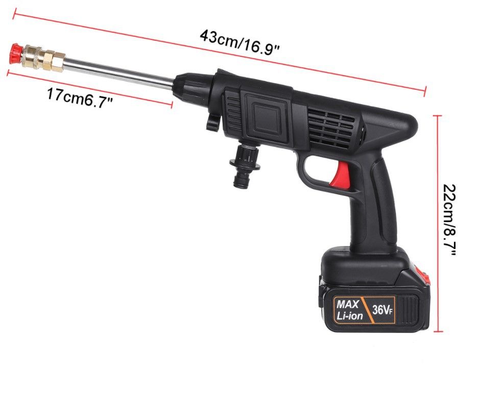 WIRELESS CAR WASH SPRAY GUN MACHINE WITH PORTABLE LITHIUM BATTERY ELECTRIC HIGH PRESSURE WASHER RECHARGEABLE CAR WASH SPRAY GUN- WITH 2 BATTERIES
