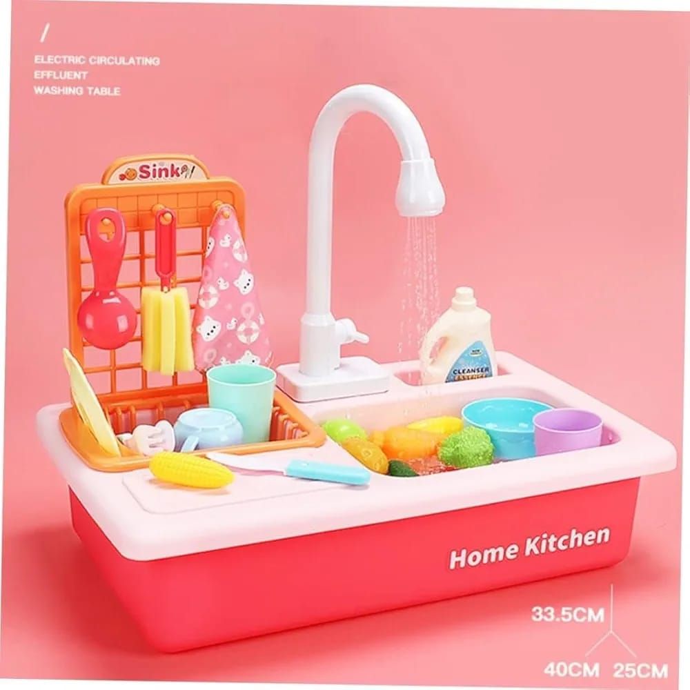 PLAY KITCHEN SINK TOYS SINK SET, CHILDREN DISHWASHER PLAYING TOY WITH UPGRADED REAL FAUCET AND PLAY DISHES, PRETEND ROLE PLAY TOYS FOR KIDS BOYS GIRLS