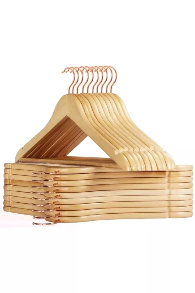 WOODEN BAMBOO HANGERS DURABLE WOOD HANGERS WITH 360° SWIVEL HOOK & NOTCHES, SLIM COAT HANGER WOODEN FOR CLOSET, NATURAL HIGH QUALITY