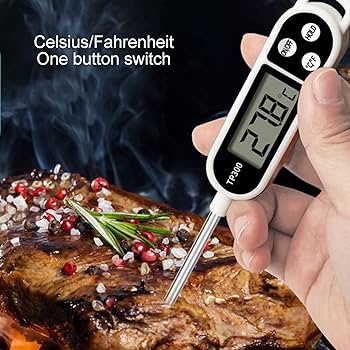 FOOD GRADE DIGITAL THERMOMETERDIGITAL COOKING THERMOMETER FOR BREAD BAKING, FOOD AND WATER TEMPERATURE MEASUREMENT. WATERPROOF AND LONG STEM WITH MEAT TEMPERATURE GUIDE, DISPLAY