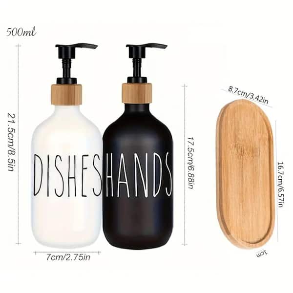 3IN1 HANDS - DISHES, SOAP - LOTION BRANDED  AND UNBRANDED REFILLABLE CERAMIC S BOTTLE WITH BAMBOO BASE REFILLABLE HAND SOAP CONTAINER REUSABLE DETERGENT BOTTLE GLASS SOAP LOTION DISPENSER SET FOR KITC
