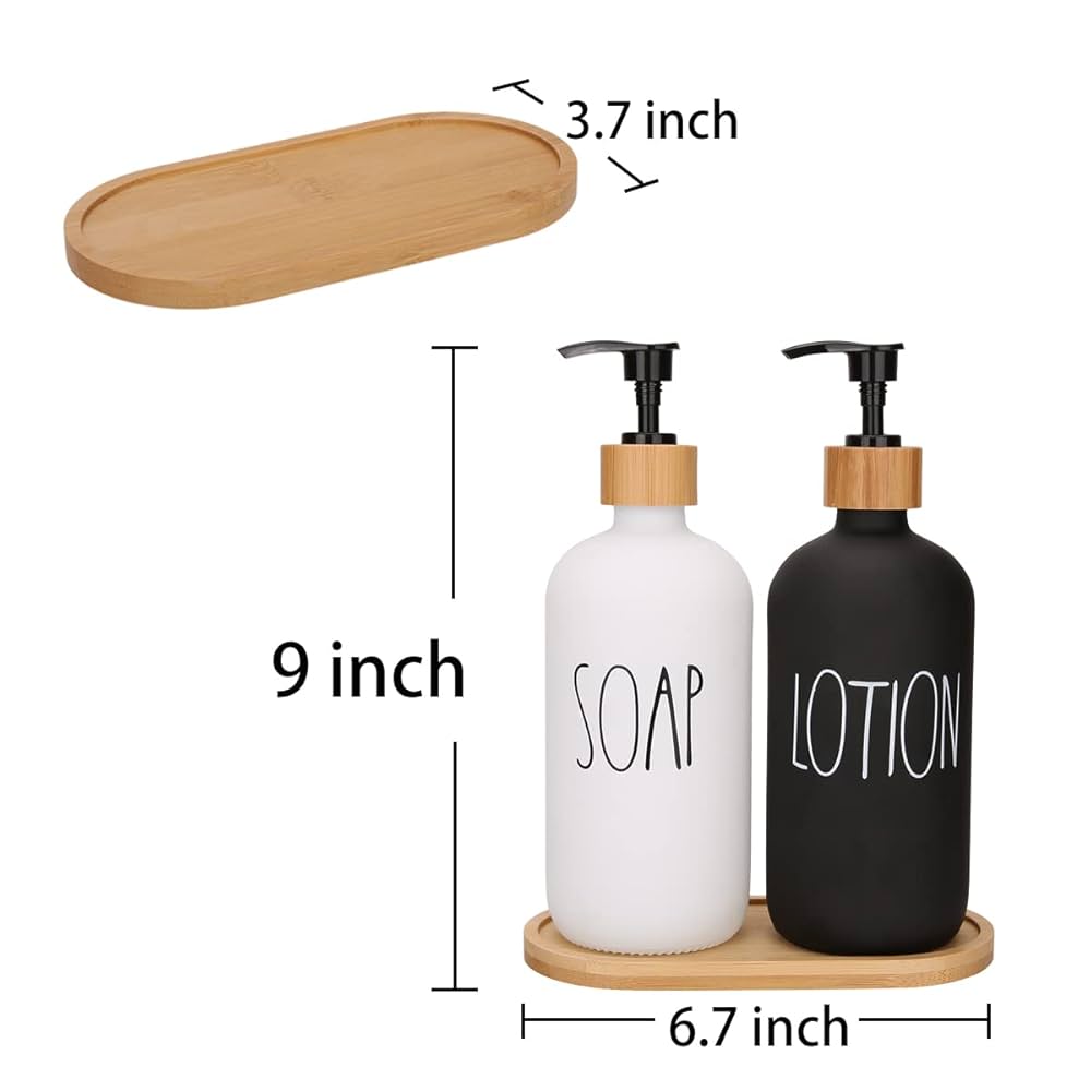 3IN1 HANDS - DISHES, SOAP - LOTION BRANDED  AND UNBRANDED REFILLABLE CERAMIC S BOTTLE WITH BAMBOO BASE REFILLABLE HAND SOAP CONTAINER REUSABLE DETERGENT BOTTLE GLASS SOAP LOTION DISPENSER SET FOR KITC