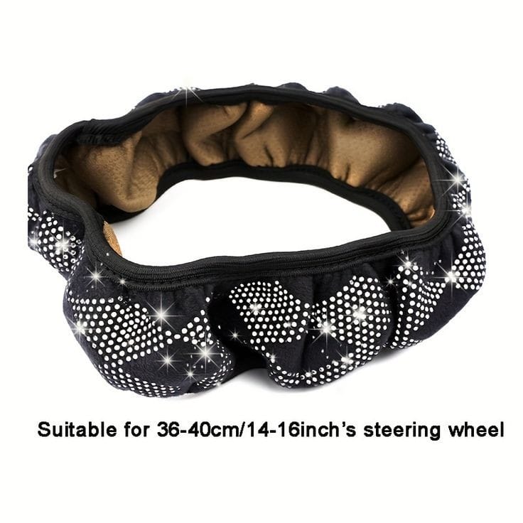 FANCY SUPER STRETCHING SPARKLING STEERING WHEEL COVER LUXURY CRYSTAL RHINESTONES STEERING WHEEL COVER, WITH PREMIUM BLING BLING FULL DIAMOND, SOFT VELVET ANTI-SLIP SPARKLING STEERING WHEEL PROTECTOR