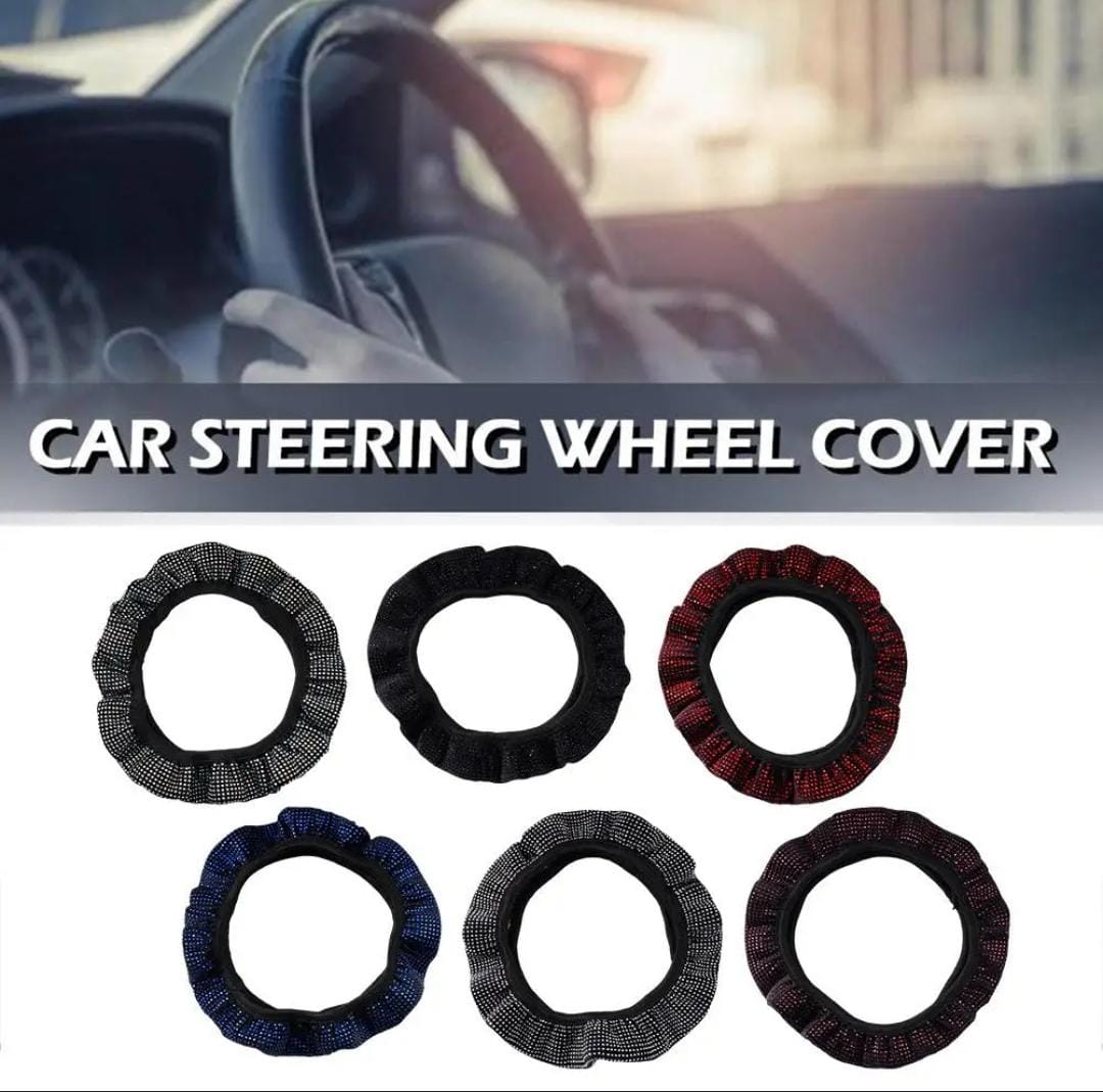 FANCY SUPER STRETCHING SPARKLING STEERING WHEEL COVER LUXURY CRYSTAL RHINESTONES STEERING WHEEL COVER, WITH PREMIUM BLING BLING FULL DIAMOND, SOFT VELVET ANTI-SLIP SPARKLING STEERING WHEEL PROTECTOR