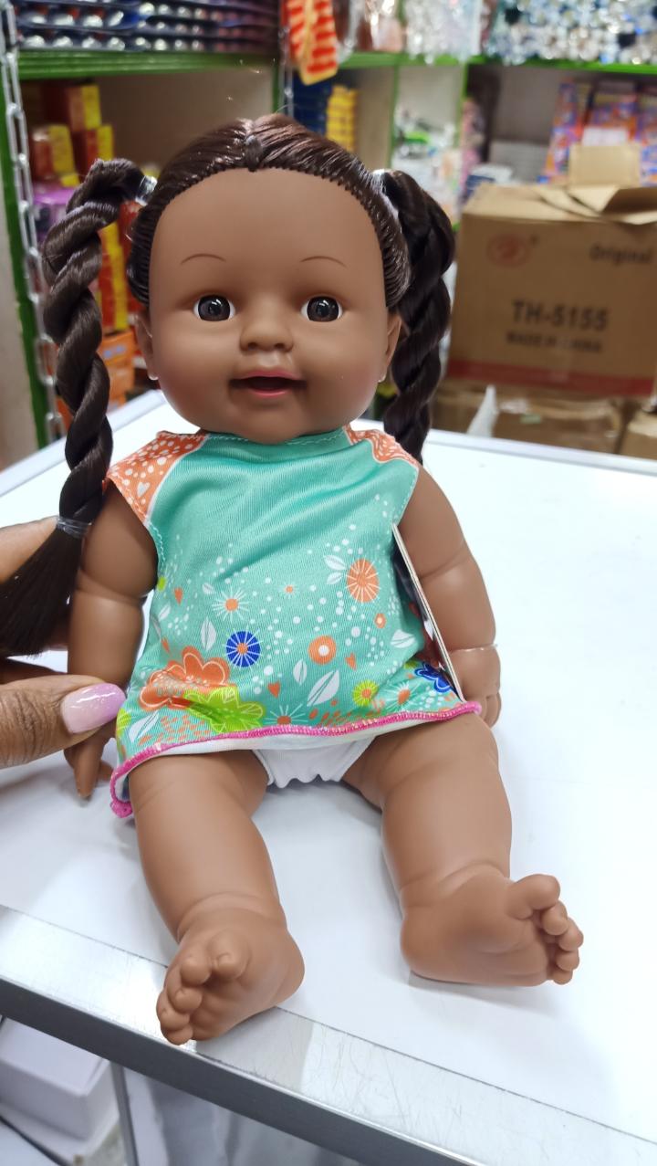 AFRICAN DOLL BLACK BABY DOLL, AFRICAN BLACK GIRL DOLL WITH DRESS, REALISTIC REBORN BABY DOLL FOR KIDS AGED 2 3 4 5 6, SILICONE SMALL BLACK DOLL TOY WITH LONG HAIR FOR BIRTHDAY GIFT