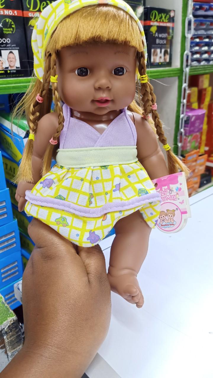 AFRICAN DOLL BLACK BABY DOLL, AFRICAN BLACK GIRL DOLL WITH DRESS, REALISTIC REBORN BABY DOLL FOR KIDS AGED 2 3 4 5 6, SILICONE SMALL BLACK DOLL TOY WITH LONG HAIR FOR BIRTHDAY GIFT