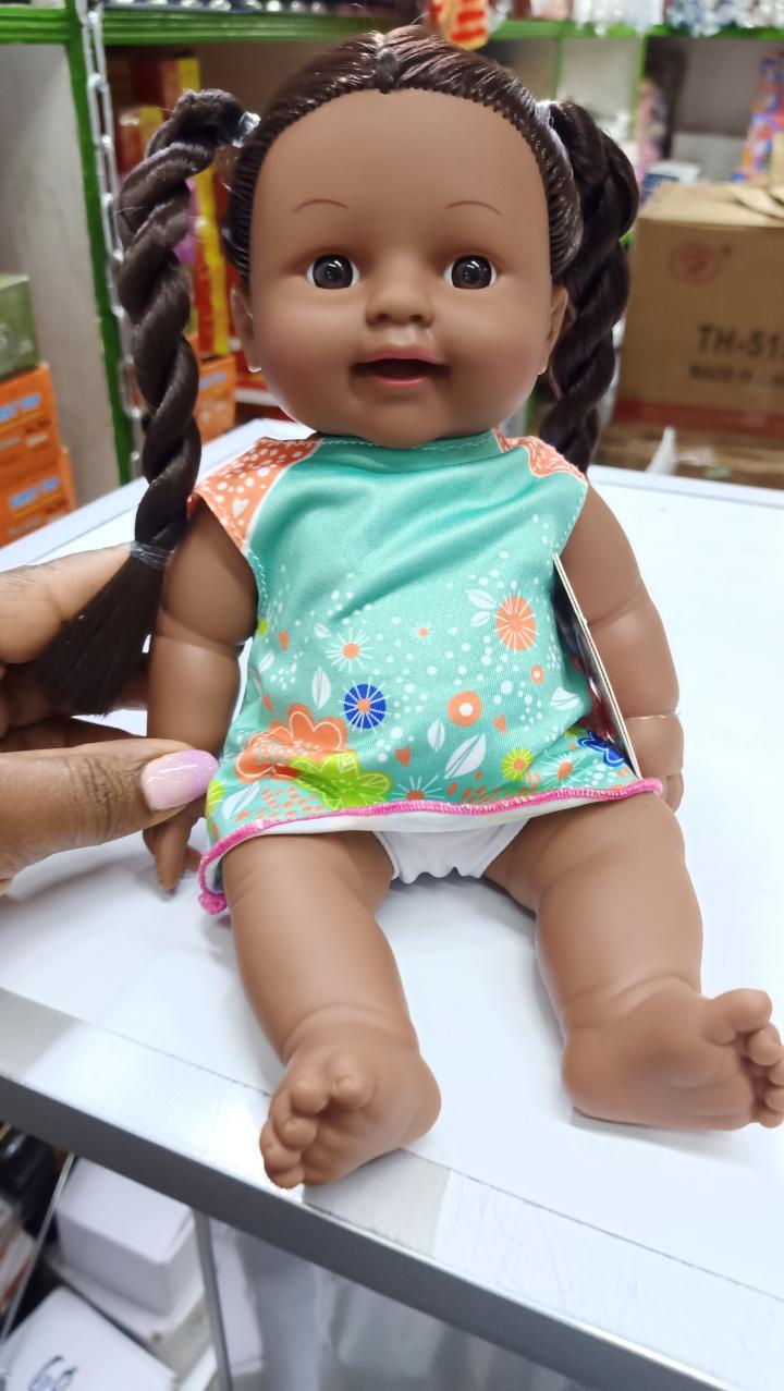 AFRICAN DOLL BLACK BABY DOLL, AFRICAN BLACK GIRL DOLL WITH DRESS, REALISTIC REBORN BABY DOLL FOR KIDS AGED 2 3 4 5 6, SILICONE SMALL BLACK DOLL TOY WITH LONG HAIR FOR BIRTHDAY GIFT